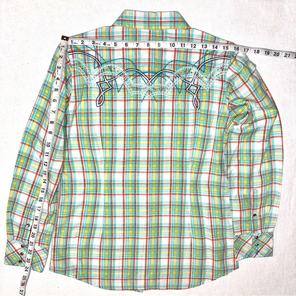 NEW ARIAT PASTEL PLAID RHINESTONE SNAP FRONT BLING EMBROIDERED WESTERN SHIRT SzS - Picture 10 of 11